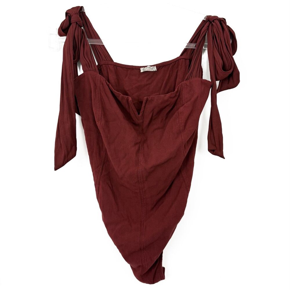 Free People Burgundy Tie-Shoulder Bodysuit